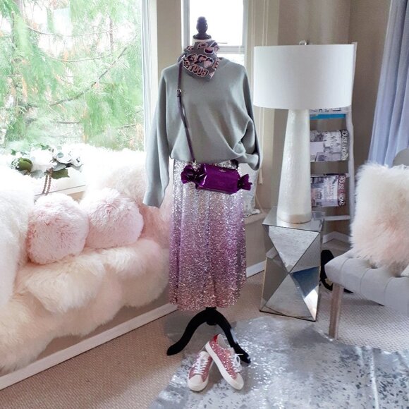 EUC H&M blue grey metallised fibre accent sweater top - Picture 5 of 11